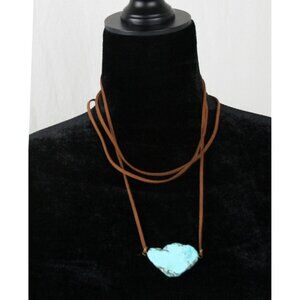 Boho or Western Turquoise Pendant Leather Necklace 32.5 "